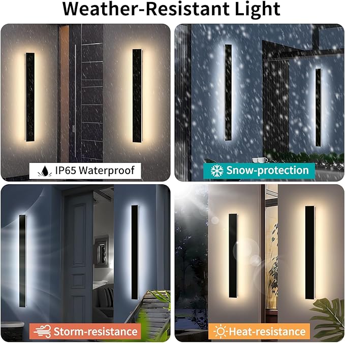 Mikeru 2 Pack 39.3inch Modern Outdoor Wall Sconce, 3000K/4500K/6000K 3 Color Temperature LED Exterior Light Fixtures, Modern Long Porch Lights Wall Sconce for Garage, Doorway, Porch, Patio