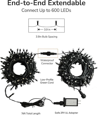 Christmas Lights, 200 LED 76FT Christmas Tree Lights, 2024 Upgraded Twinkle LED String Lights with 8 Modes for Indoor/Outdoor Xmas Tree Decorations, Bubble LED Warm White, Adapter Included