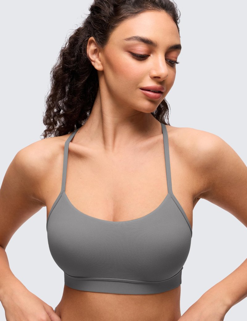 CRZ YOGA Butterluxe Y Back Sports Bras for Women - Padded Racerback Low Impact Spaghetti Thin Strap Workout Yoga Top Melanite Large