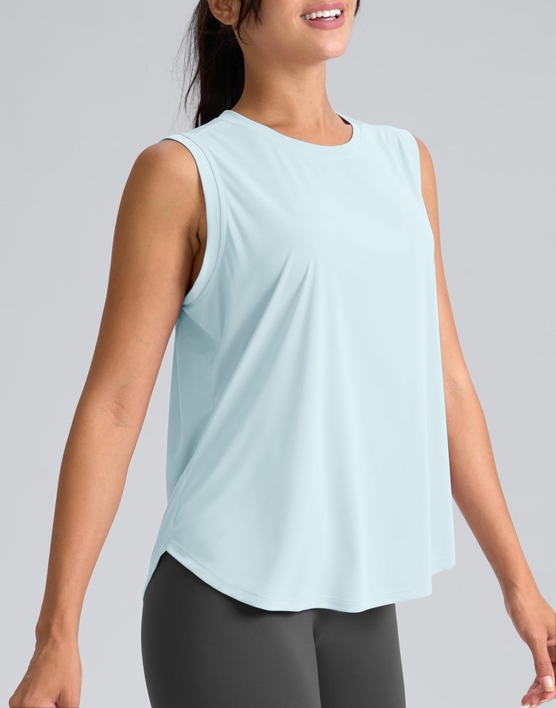 SANTINY Women's Sleeveless Workout Tops Breathable Lightweight Active Tennis Yoga Shirts Athletic Running Tank Tops for Women (Sky Blue_XS)