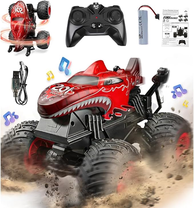 BEZGAR Monster Truck Toys Remote Control Monster Truck with Dancing Spins Lights &amp Music 1:20 Remote Control Car for Boys 4-7 5 6 7 8 9 10 +Year Old Boys Birthday Gifts (Red)