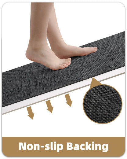 Color&Geometry Kitchen Rugs and Mats Non Slip Washable, Absorbent Kitchen Mats Woven Runner Rug Easy to Clean Kitchen Floor Mats for in Front of Sink, Laundry Room, Hallway, 17”x47”, Dark Grey