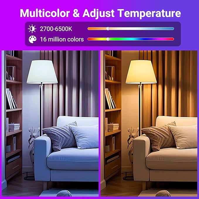 TJOY Smart Alexa Light Bulbs, Bluetooth WiFi Led Bulb Compatible with Alexa &Google Assistant, RGB Color Changing Bulbs, Music Sync, 9W(60W Equivalent), A19 E26 800LM(2.4Ghz WiFi only), 6 Pack