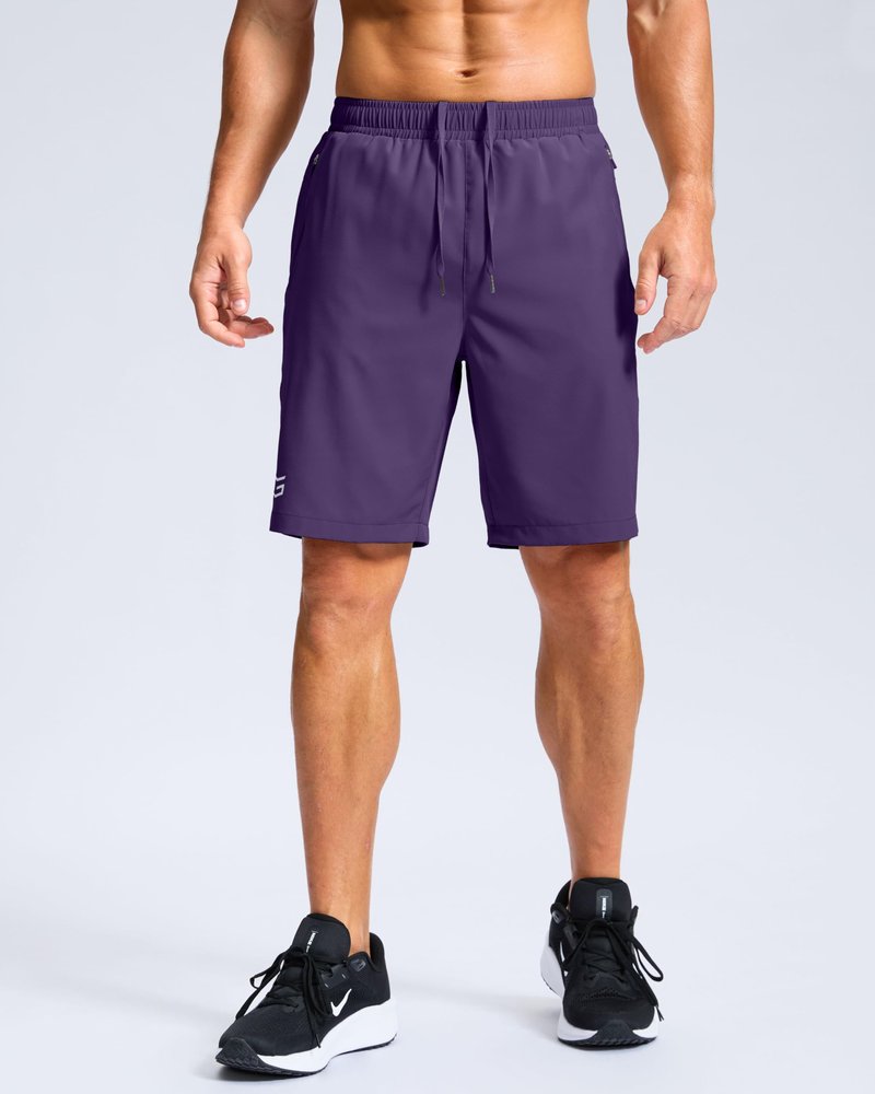 Men's Athletic Running Shorts with Zipper Pockets Quick Dry 7"/ 5"/ 9" Workout Gym Shorts for Basketball Hiking(Purple,9L)
