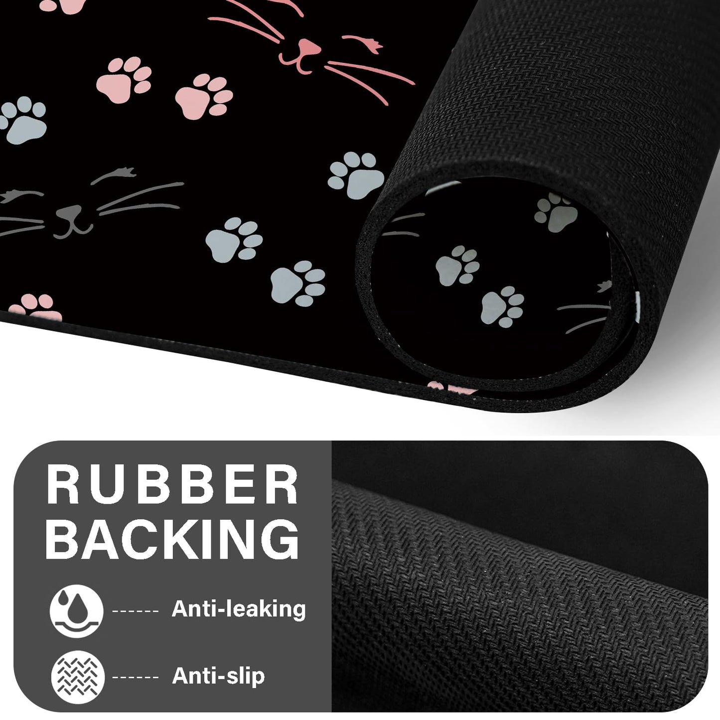 Patterned Cat & Dog Bowl Mat for Food and Water, 12"×20" Quick Dry Absorbent Pet Feeding Mat, Eco-Friendly Dog Placemat