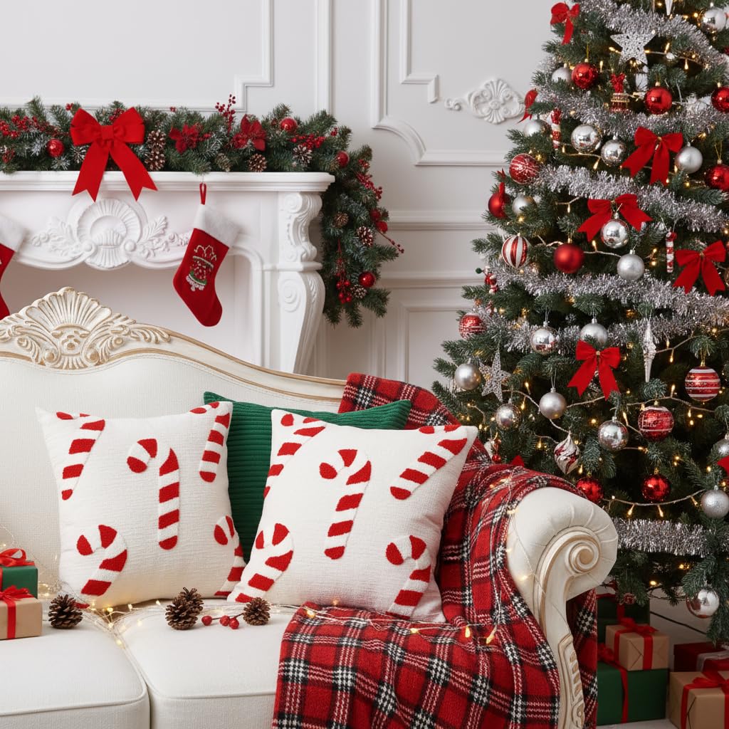 AYGXU Christmas Pillow Covers-Christmas Decor,2 Packs Candy Cane Pillows 18 * 18in,Throw Pillows for Couch for Bedroom Sofa Living Room