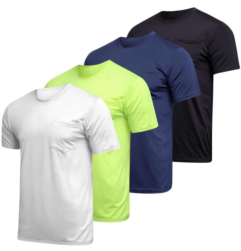 Real Essentials 4 Pack: Men's Dry-Fit Short Sleeve Pocket Crew Performance Athletic T-Shirt-Set 5, XL