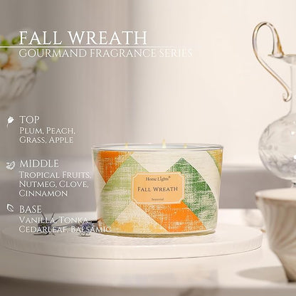 HomeLights Soy Wax Candles for Home Scented, 4-Wick Candles in Fall Wreath Scented, Rustic Modern Aromatherapy Candles Gift for Parties, Relaxing, 18oz