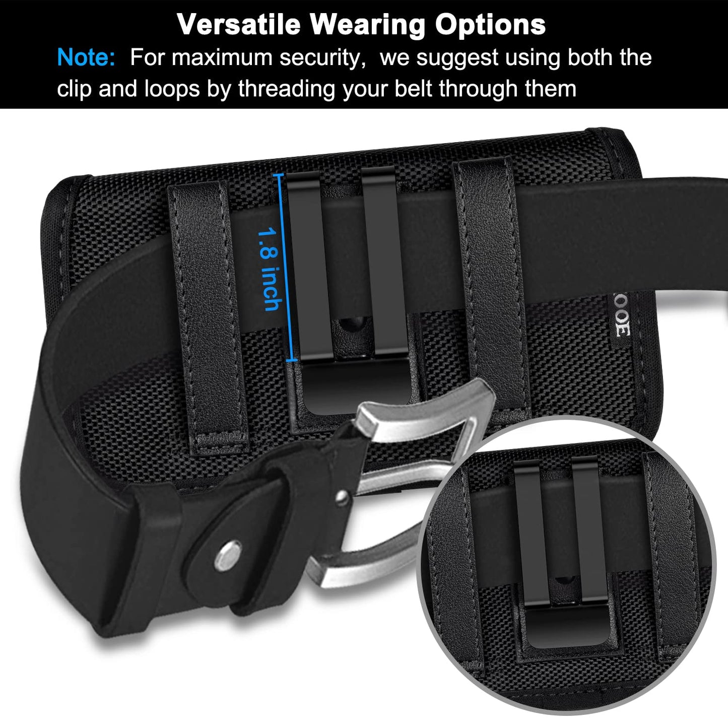 ykooe Rugged Nylon Holster Compatible with iPhone 17 Pro Max, Galaxy S25/S24/S23/S21/S20 Ultra, A16 A15 A14 A13 Moto G Stylus Play Power 5G Cell Phone Belt Holder for Men, Black - XXL