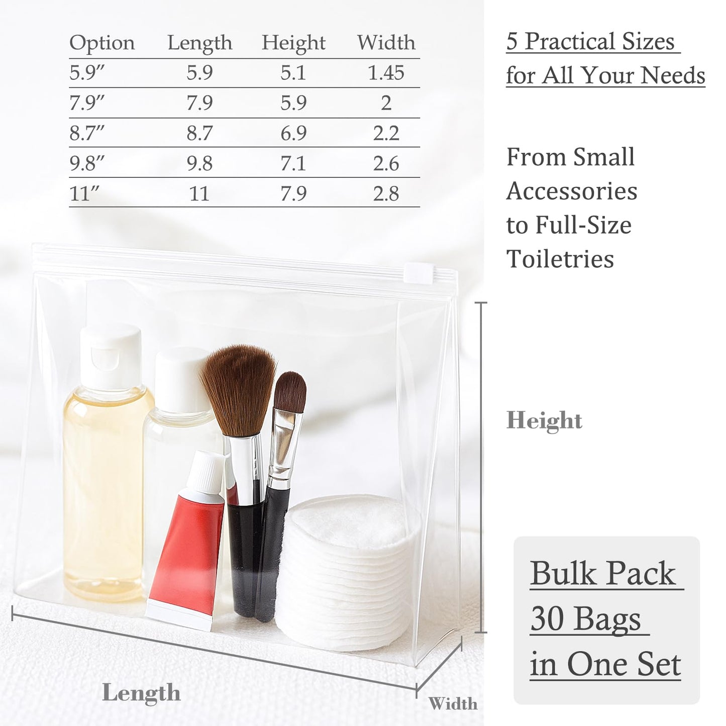 Circloophs Mini Clear Makeup Bag, 30 Pack Small Cosmetic Bags with Zipper TSA Approved Travel Bags Bulk for Toiletrie Plastic EVA Water-resistant Reusable Pouche for Bathing Suit Bikini, 6"x 5"x 1.5"