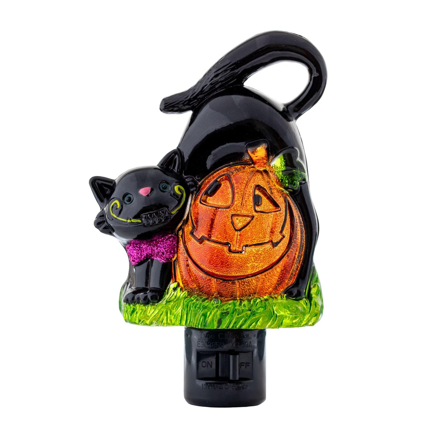 Novelty Lights LED Lamp Pumpkin with Black Cat Halloween Decoration Night Light with Swivel Plug