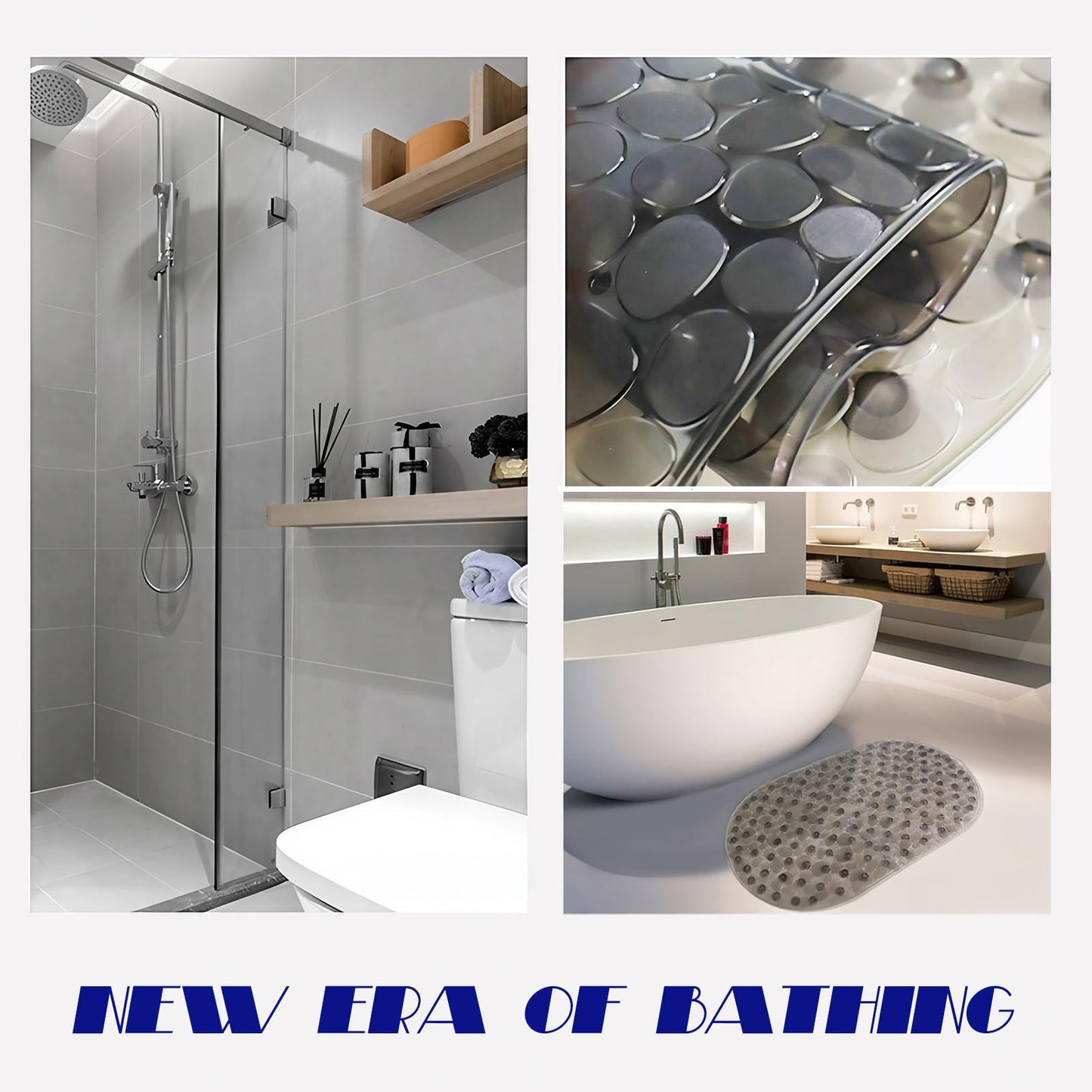 Anti-Slip Bathtub Mats Shower Bathroom Pad Floor Long Mat,Stone Texture Design with Large Suction Cup Bath Tub/Shower Room/Shower Safety Mats,BPA Free for Kids Bath Rugs/Bath Accessories