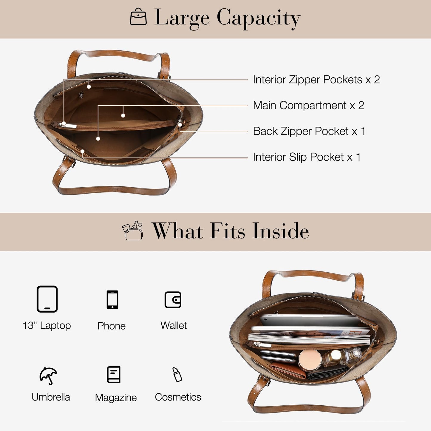 UEIRY Genuine Leather Tote Bag for Women, Large Women's Leather Shoulder Bags, Designer Womens Totes Purse with Top Handles
