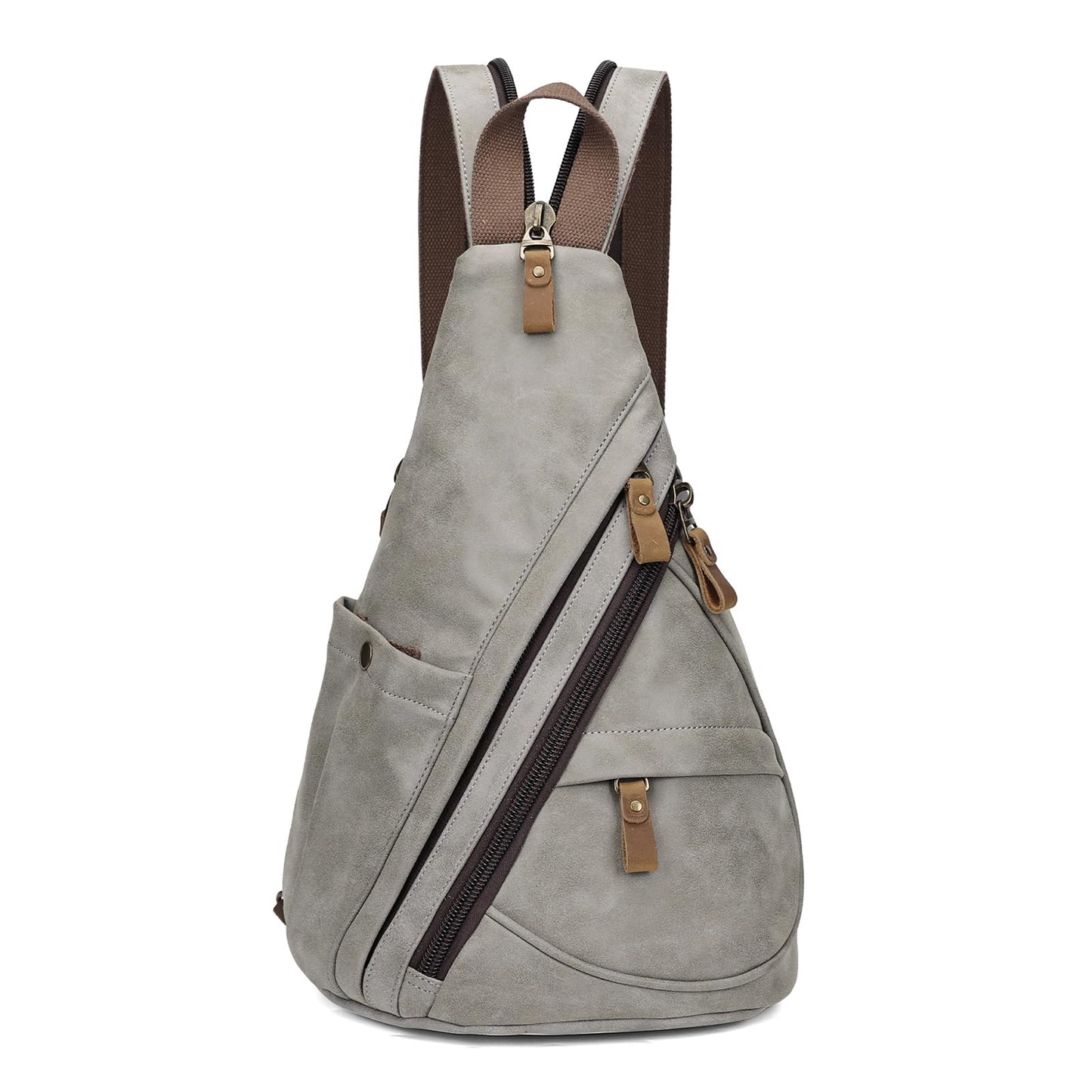 KL928 PU Leather Sling Bag - Small Crossbody Backpack Shoulder Casual Daypack Rucksack for Men Women(Leaden)