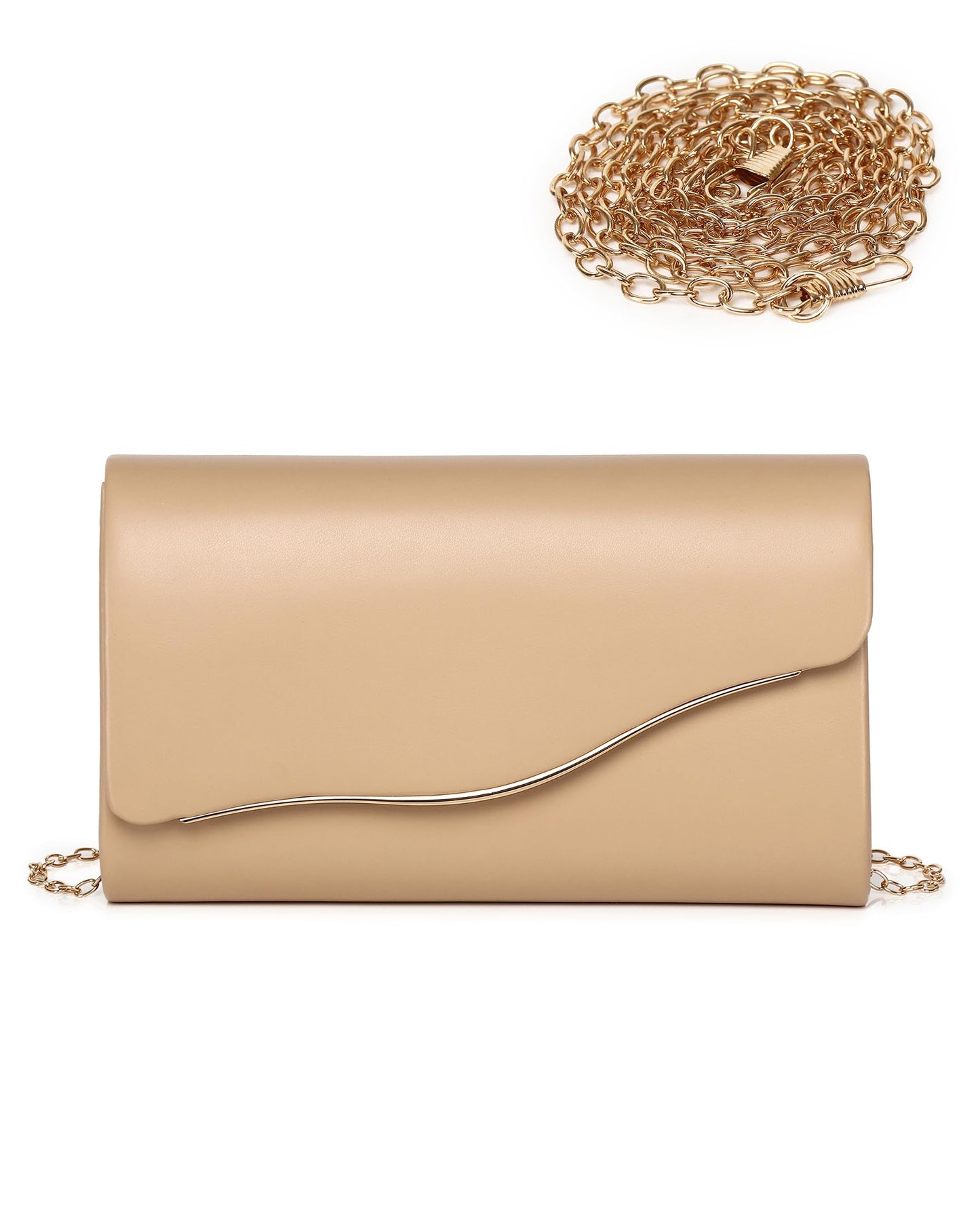 Labair Women Evening Bag Vegan Leather Envelope Clutch Purses Handbags for Wedding Party Formal. (Nude)