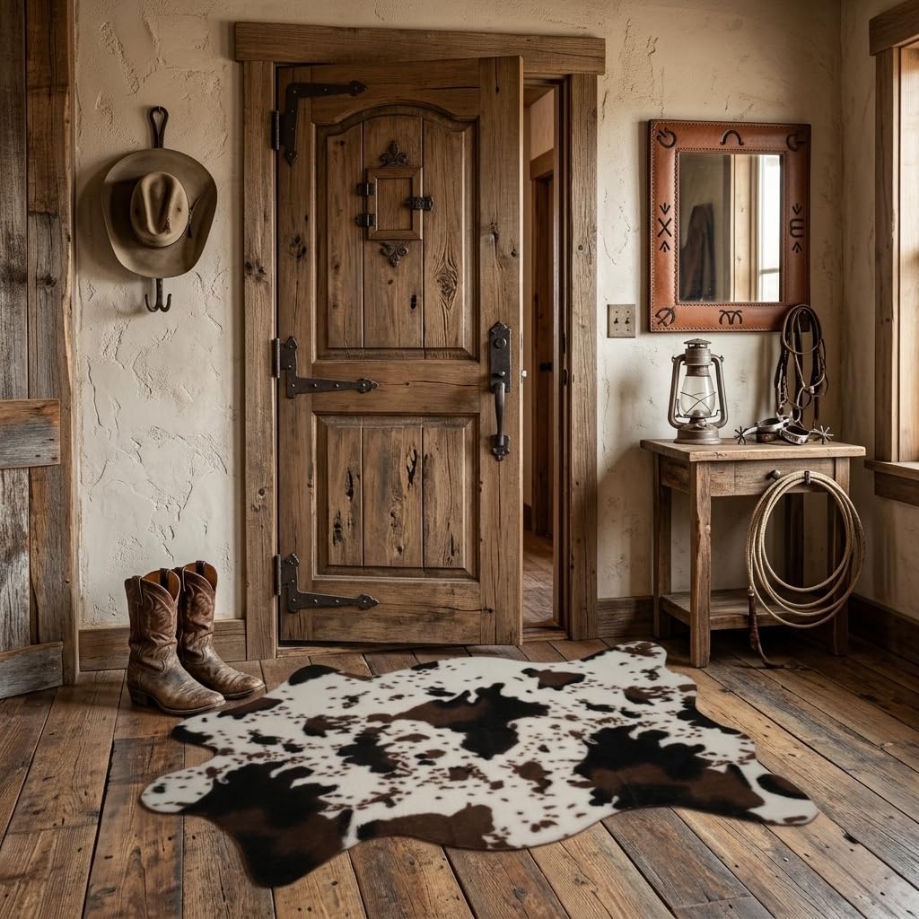 MustMat Cow Print Faux Cowhide Rug 2'6"x3'7", Western Small Area Decor