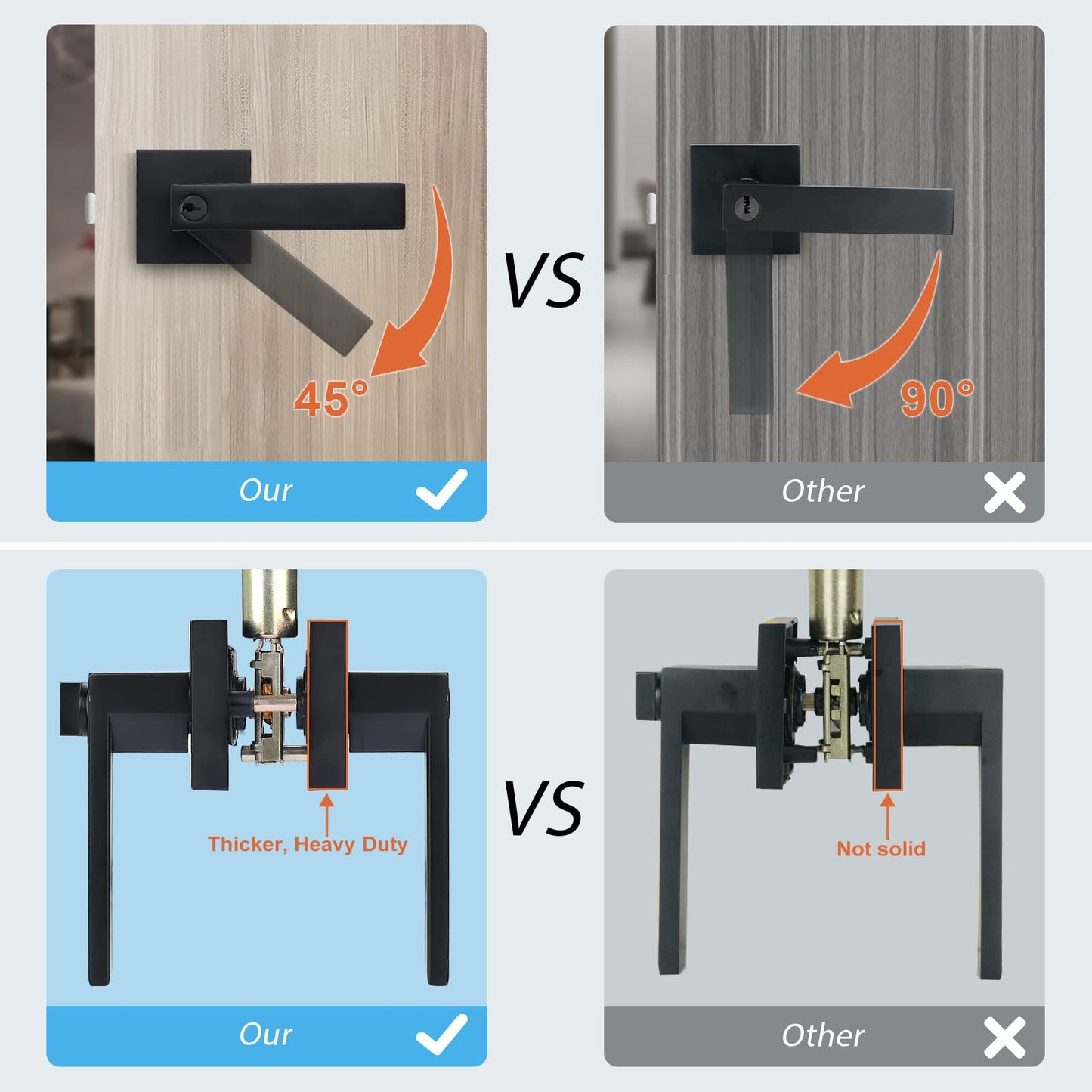 KNOBWELL Exterior Door Handle Heavy Duty Keyed Entry Door Lever Set(Not Keyed Alike) Entrance Handleset, Matte Black Finish, Left or Right Handing Door Handle 2.13 lb One Lever