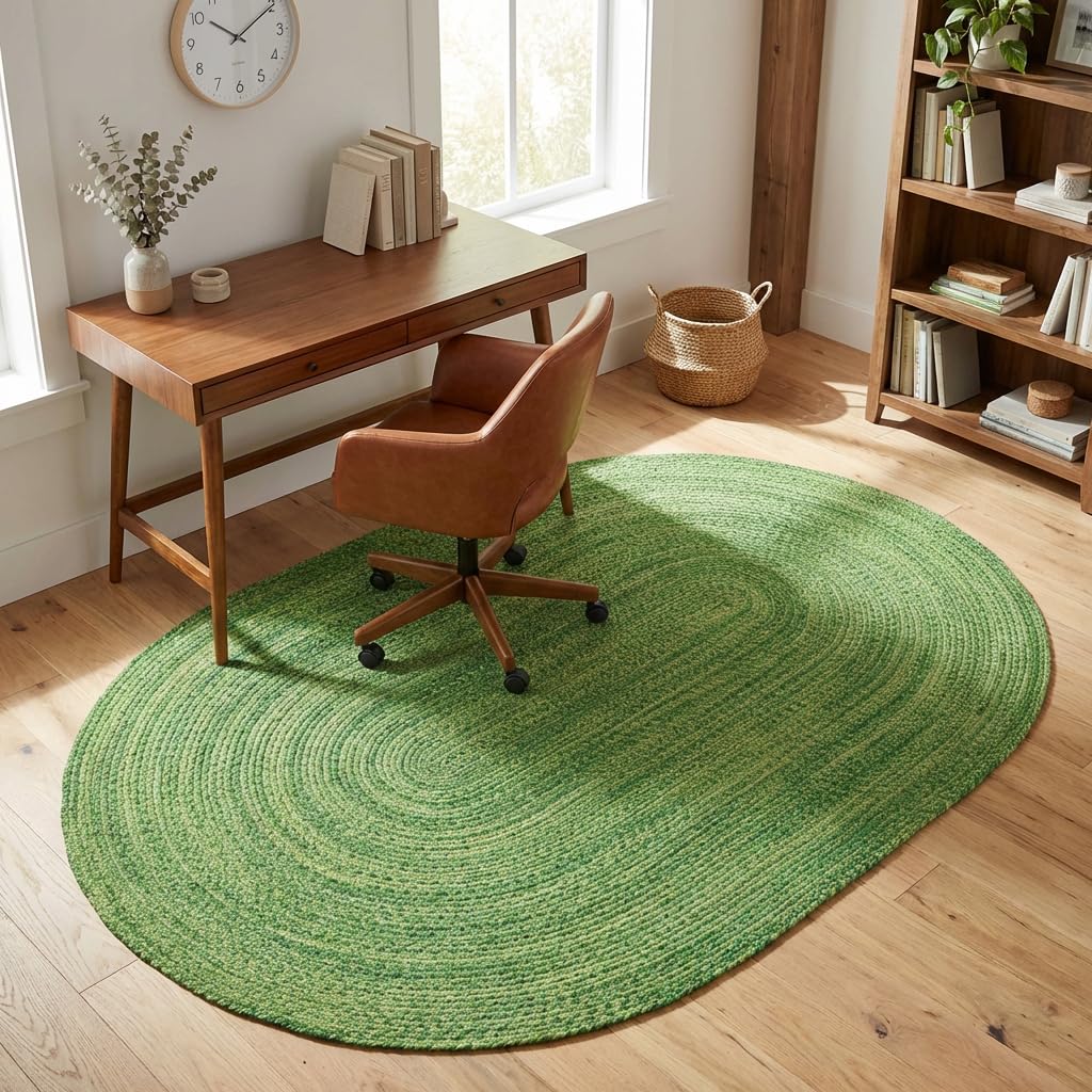 Super Area Rugs Green Braided Rug - Woven Living Room Decor -5x8ft Eco-Friendly Farmhouse Bedroom Woven Construction
