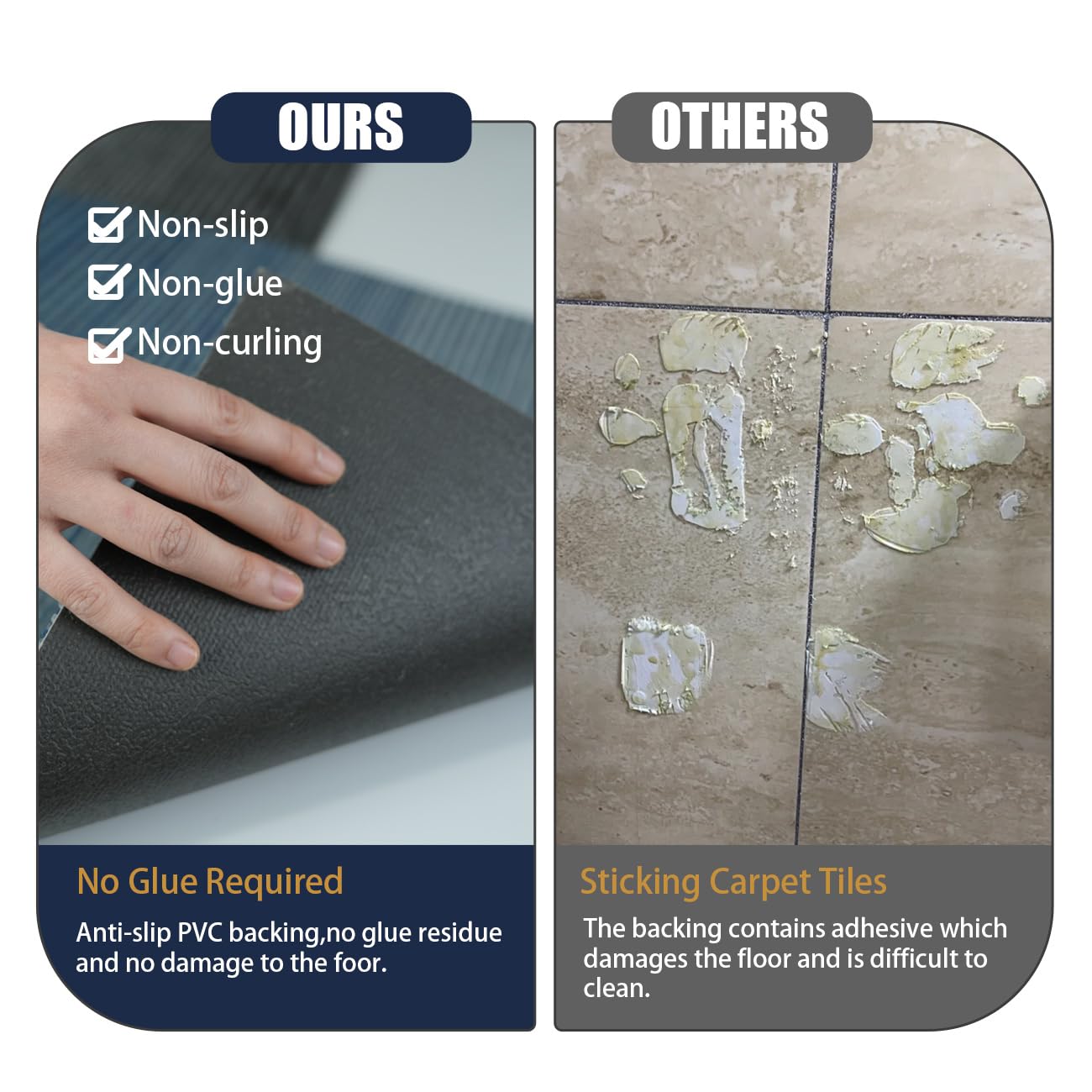 16 Tiles Carpet Squares 20" x 20" PVC Carpet Tile, 0.13" Pile Height (43 sqft/Carton) Blue for Home Office, Living Room, Bedroom