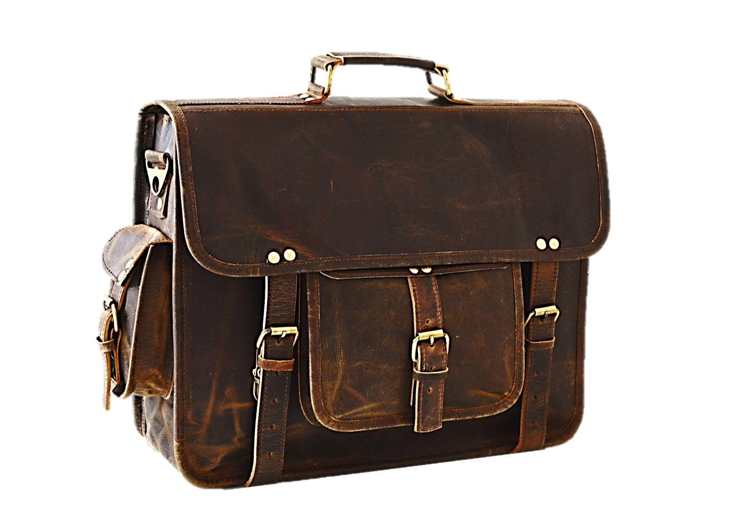 Satchel And Fable 16 inch Leather Messenger bag for men Handmade Vintage Laptop Computer Shoulder Brown Office Briefcase (Dark Brown, 16" L x 12" H x 4" W)