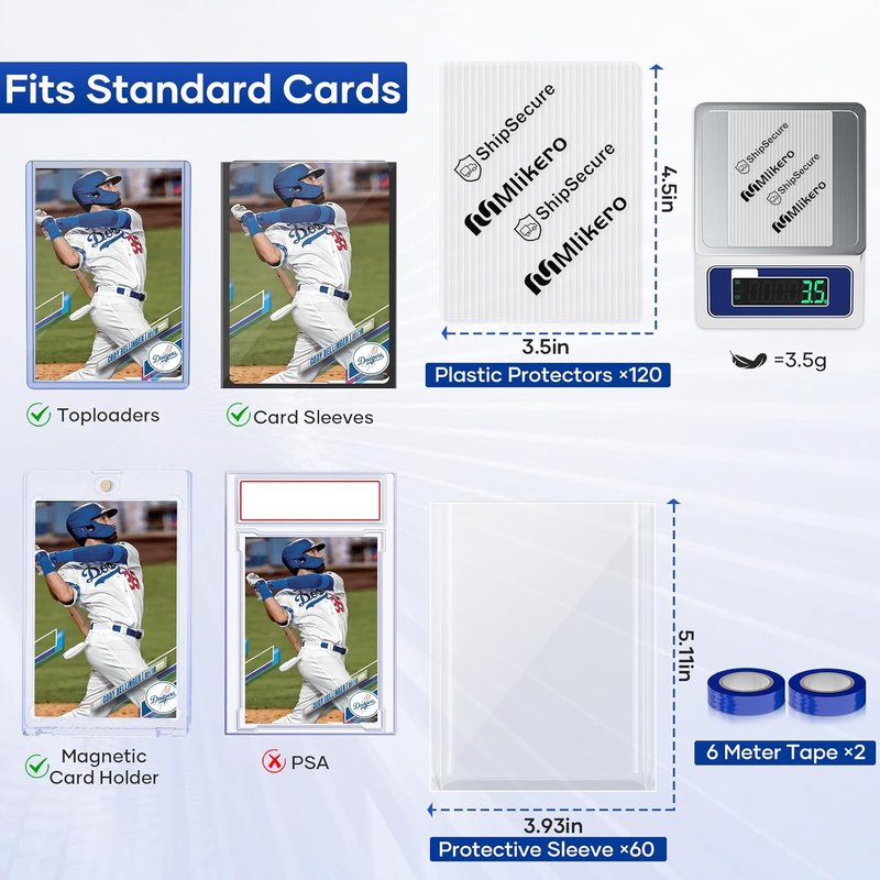 Card Shipping Protectors - 120 Pack with 200 Hard Card Sleeves & 200 Clear Sleeves for Safe Storage