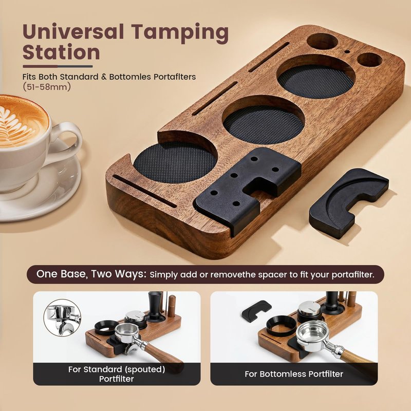 28-Piece 51mm Espresso Accessories Kit, Espresso Machine Tools with Wood Tamping Station, Tamper, Distributor, WDT Tool, Dosing Funnel, Milk Frothing Pitcher & Latte Art Set
