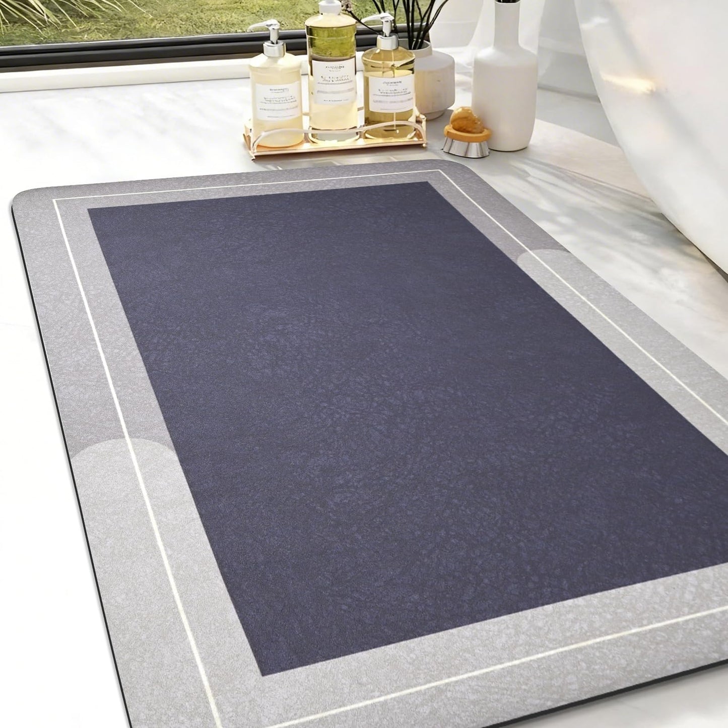 Mordem Diatomaceous Earth Bath Mat Super Absorbent Quick Dry Bath Mat, Bathroom Rugs Non Slip Washable, Thin Grey Bathroom Floor Mats-Shower Rug for in Front of Bathtub Shower, Easy Care, 15.7"x23.6"