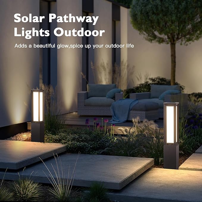 Solar Pathway Lights Outdoor, 32“ Landscape Path Light Commercial Bollard Lighting Solar Powered Driveway Lights, Modern 3000K LED IP65 Waterproof Walkway Lamp for Lawn Garden Patio Yard