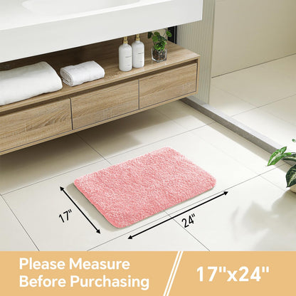 Kildoss Pink Bathroom Rugs 17"x24" - High-Density Microfiber Bath Mat, Fluffy Non Slip Absorbent and Washable Bathroom Mat - Ideal for Small Spaces, Vanity, Toilet, or Pet Mat