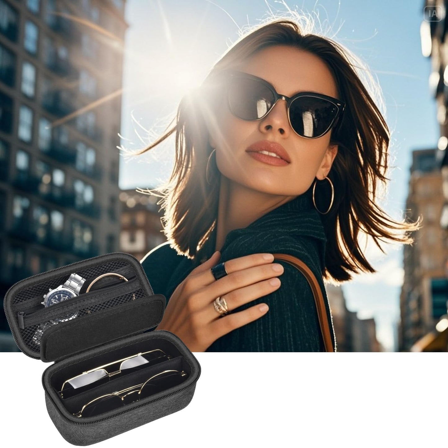 Travel Sunglass Organizer Case for Sojos/for Goodr/for Quay Polarized Sunglasses Men Women,2 Pairs Trendy Glasses Storage Box for Retro Oval/Rectangle Aviator Shady Rays Sun Glasses(Bag Only)-Black,XS
