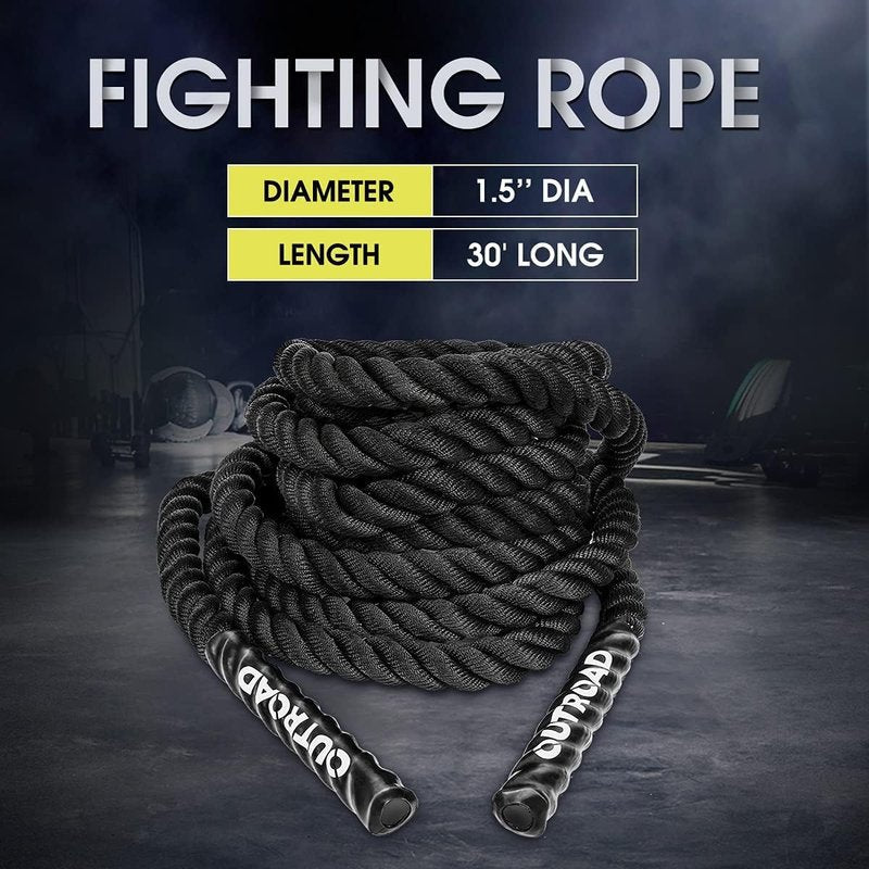 Heavy Battle Ropes - 1.5 Inch 30 Ft Polyester Workout Rope for CrossFit & Home Gym | Full Body Fitness Equipment, Black