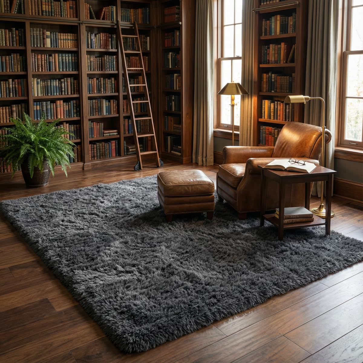 Soft Fluffy Area Rugs for Bedroom,7x10 Area Rug Shaggy Plush Carpet, Non-Slip Fuzzy Rug for Living Room, Kids Room, Dorm, Cozy Home Decor，Dark Grey