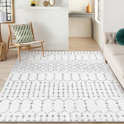 Lahome Moroccan Living Room Area Rug - Washable Rugs 4x6 Non-Slip Soft Throw Rugs for Bedroom White Lightweight Large Rug, Modern Geometric Print Low-Pile Capet for Classroom Office Dining Room Hana