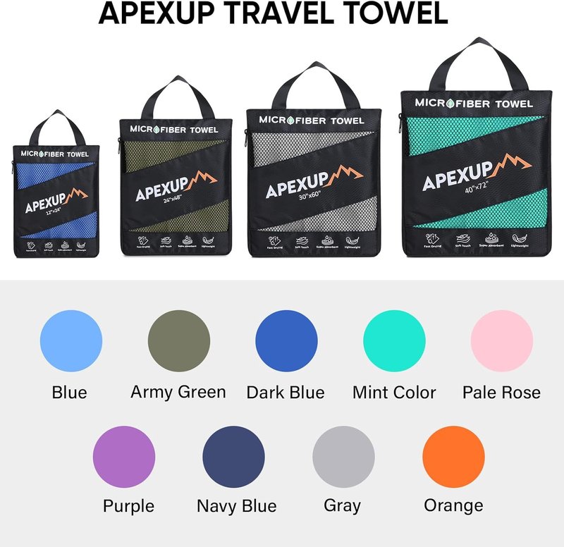 Microfiber Travel Towel - Ultra Absorbent Quick Dry Gym & Camping Towel | Lightweight, Navy Blue (24"×12")