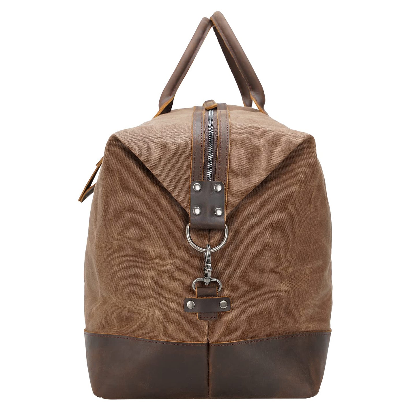 Polare 23” Waterproof Travel Duffel Bag Waxed Canvas Cowhide Leather Trim Luggage for Gym 55L Weekender Overnight Carry on Bag (Brown-23")
