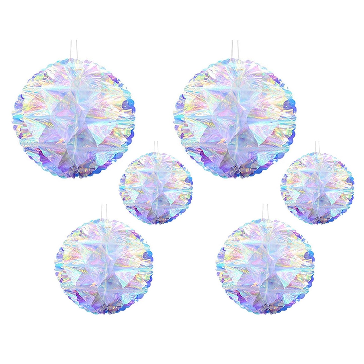 6pcs Hanging Decorations Iridescent Honeycomb Ball Foil Ceiling Hanging Folding Rainbow Shine Party Ornaments for Bridal Shower Wedding Birthday Frozen Theme Party Decoration