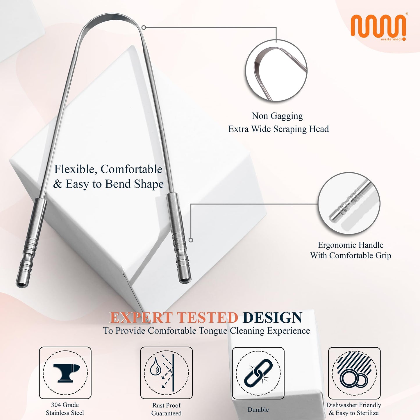 MasterMedi Tongue Scraper with Case Easy to Use Tongue Scraper for Adults, Tongue Cleaner for Oral Care & Hygiene (Single Pack (with Travel Case))