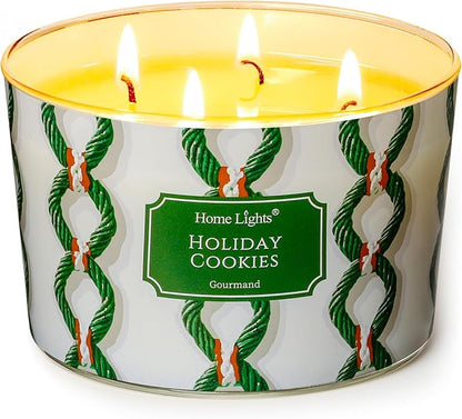 HomeLights 4-Wick Candles for Home Scented - 18oz Soy Wax Blend Candle Long-Lasting Fragrance, Rustic Modern Home Decor and Housewarming Gifts, Holiday Cookies
