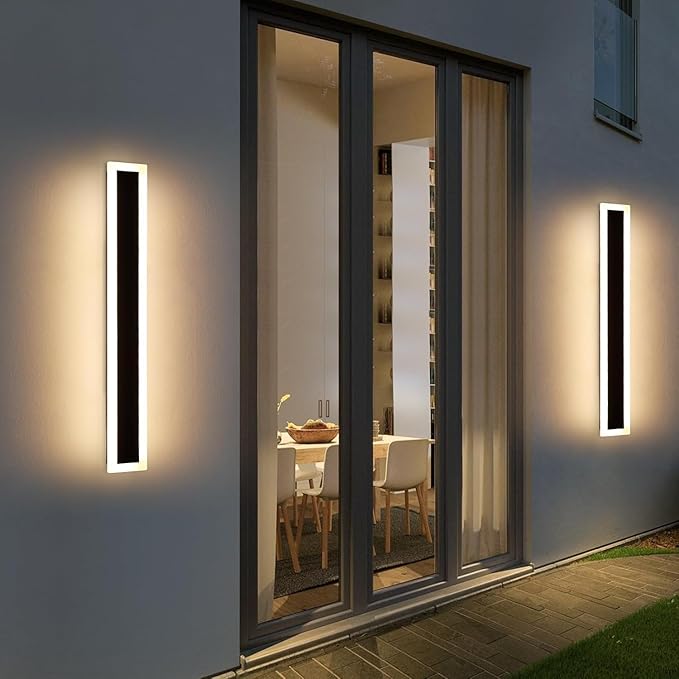 Upgrade Widened 2 Pack Modern Outdoor Wall Lights, 39.3inch Long Linear LED Wall Sconce, 3000K Warm White, IP65 Waterproof, 36W, Minimalist Black Exterior Lamp Fixture for Porch, Garden, Bathrooms