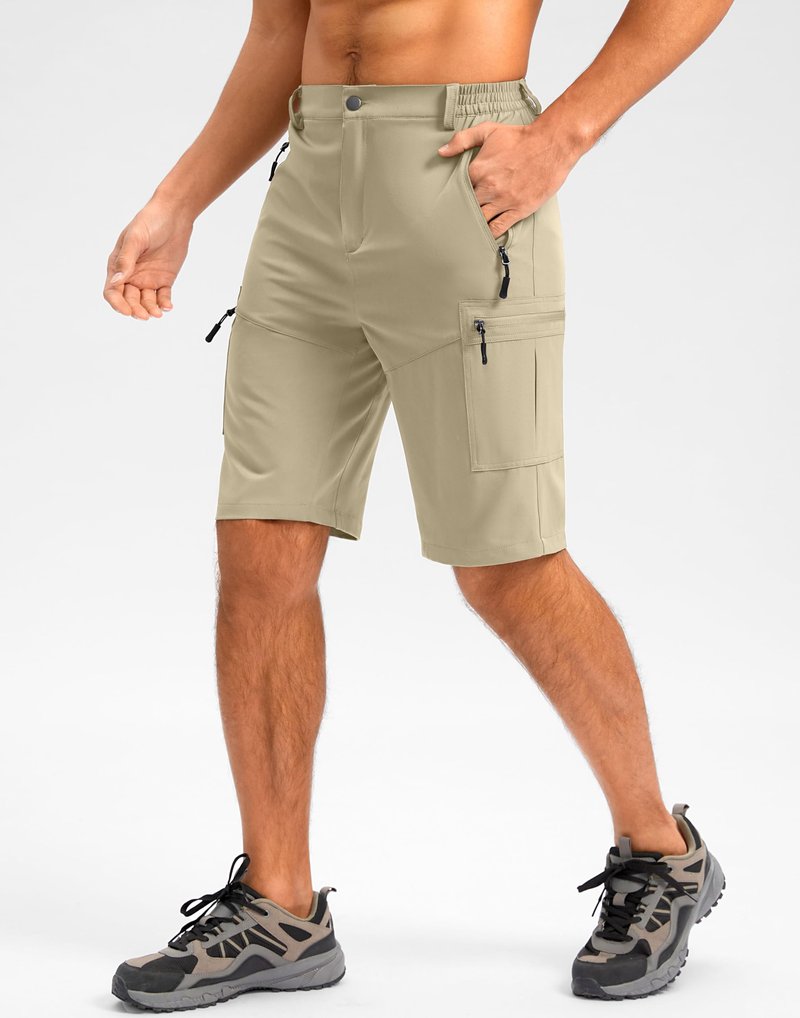 Pudolla Men's Hiking Shorts 11" Lightweight Cargo Work Shorts for Men Summer Travel Golf Casual Outdoor with 5 Pockets(Khaki XX-Large)