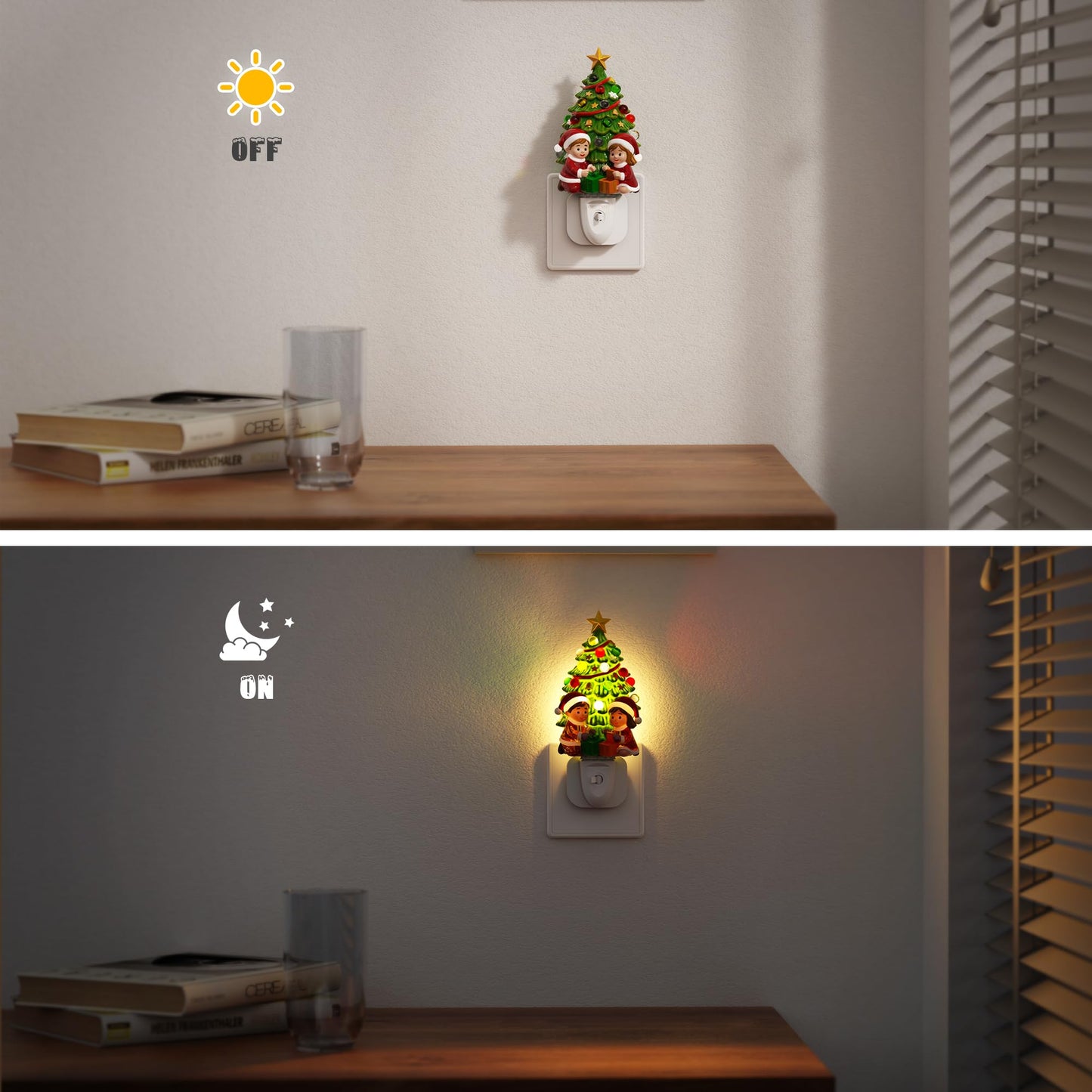 JandCase Christmas Tree & Santa Claus Night Light, 3000K Night Lights Plug into Wall,Cute & Funny Ceramics Christmas Night Light for Kids, 360° Rotatable for Home Party Decor,1 Pack