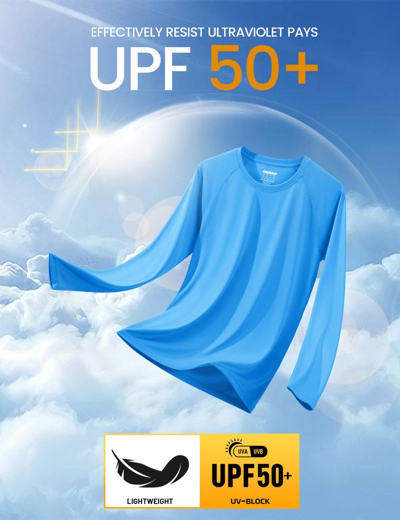 MAGCOMSEN Long Sleeve Shirt Men Rashguard Men Sun Protection Shirt Athletic T-Shirt Dry Fit Fishing Shirts Azure,3XL