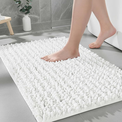 Ruggnovea Bathroom Rugs Non Slip Washable, Extra Thick Soft Chenille Absorbent Bath Mat, High Density Barrier Non Slip Backing, Quick Dry Plush Shaggy Floor Carpet for Tub&Shower 24x17, White