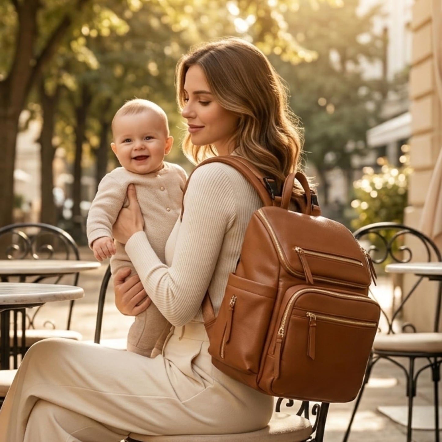 Omanmoli Diaper Bag Backpack Large Baby Diaper Bag Leather with 17 Diaper Bag Organizing Pouches,Changing Pad,Stroller Straps,4 Insulated Pockets,Brown