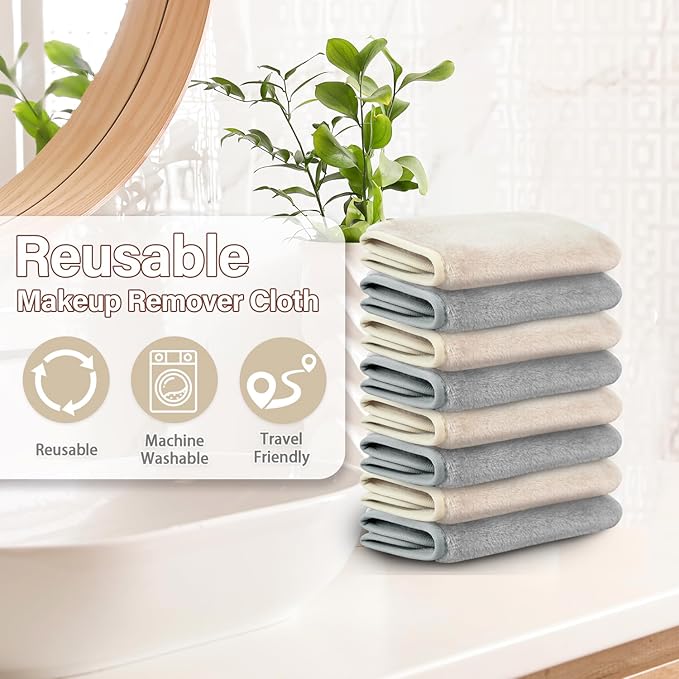 Nugilla Makeup Remover Cloths, 8 Packs Makeup Remover Towels Reusable Face Wash