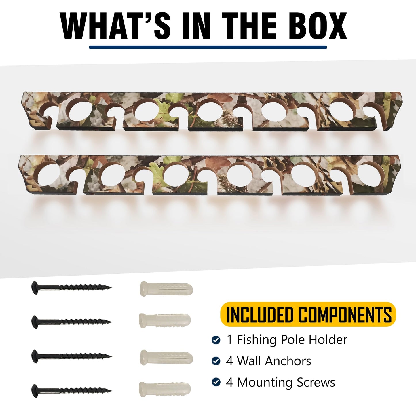 Rush Creek Creations 11 Rod Fishing Pole Holder - Wall Mount Vertical Rack for Garage Organization, Engineered Wood Camouflage Fishing Rod Storage Organizer 27" L x 2.75" W x .65" H