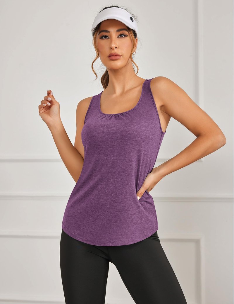 PINSPARK Workout Tops for Women Sleveless Exercise Tops Loose Fit Yoga Tank Top Quick Dry Racer Back Athletic Running Shirts,Fuchsia/Dark Grey S