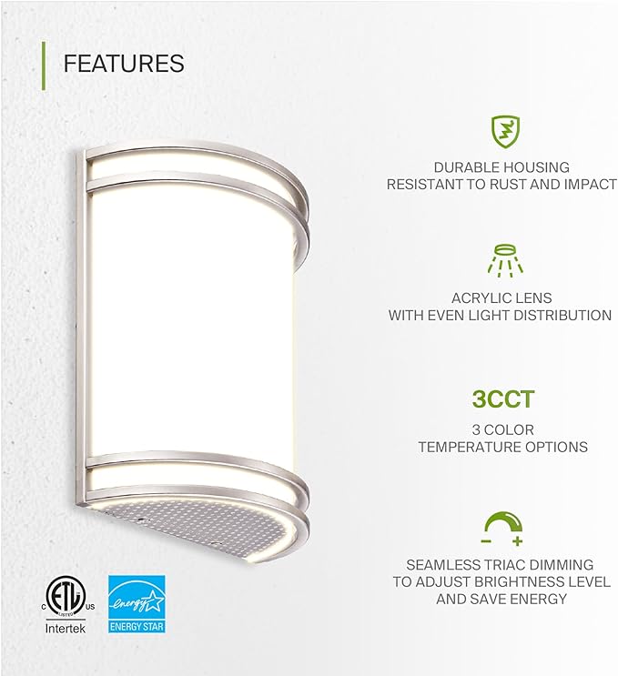 ASD LED Indoor Wall Mount Light Fixture - Modern Interior Brushed Nickel Wall Sconce Lighting - 3000K 4000K 5000K Adjustable - Half Cylinder Hallway Light Fixture - ETL & Energy Star Listed 4 Pack