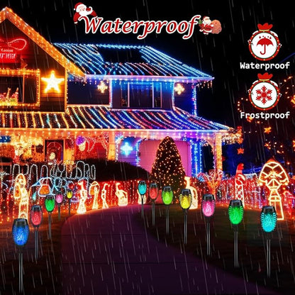 IkeeRuic Christmas Decorations Outdoor, Multicolor Solar Christmas Lights Outdoor with Flickering Flame, Solar Torch Light for Xmas Decor, Solar Powered Outside Lighting for Yard Pathway Patio Outside