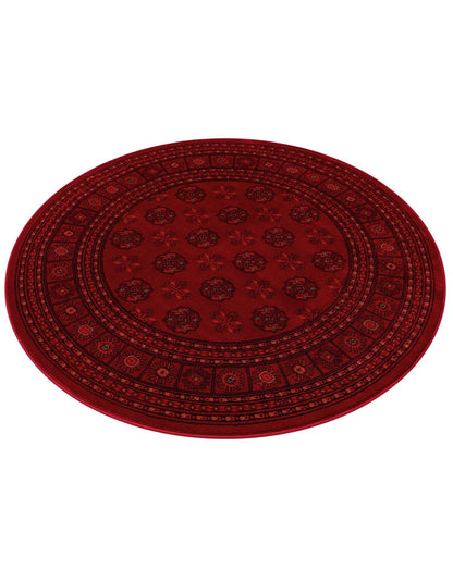 Rugs.com Bokhara Collection Rug – 5 Ft Round Red Medium-Pile Rug Perfect for Kitchens, Dining Rooms